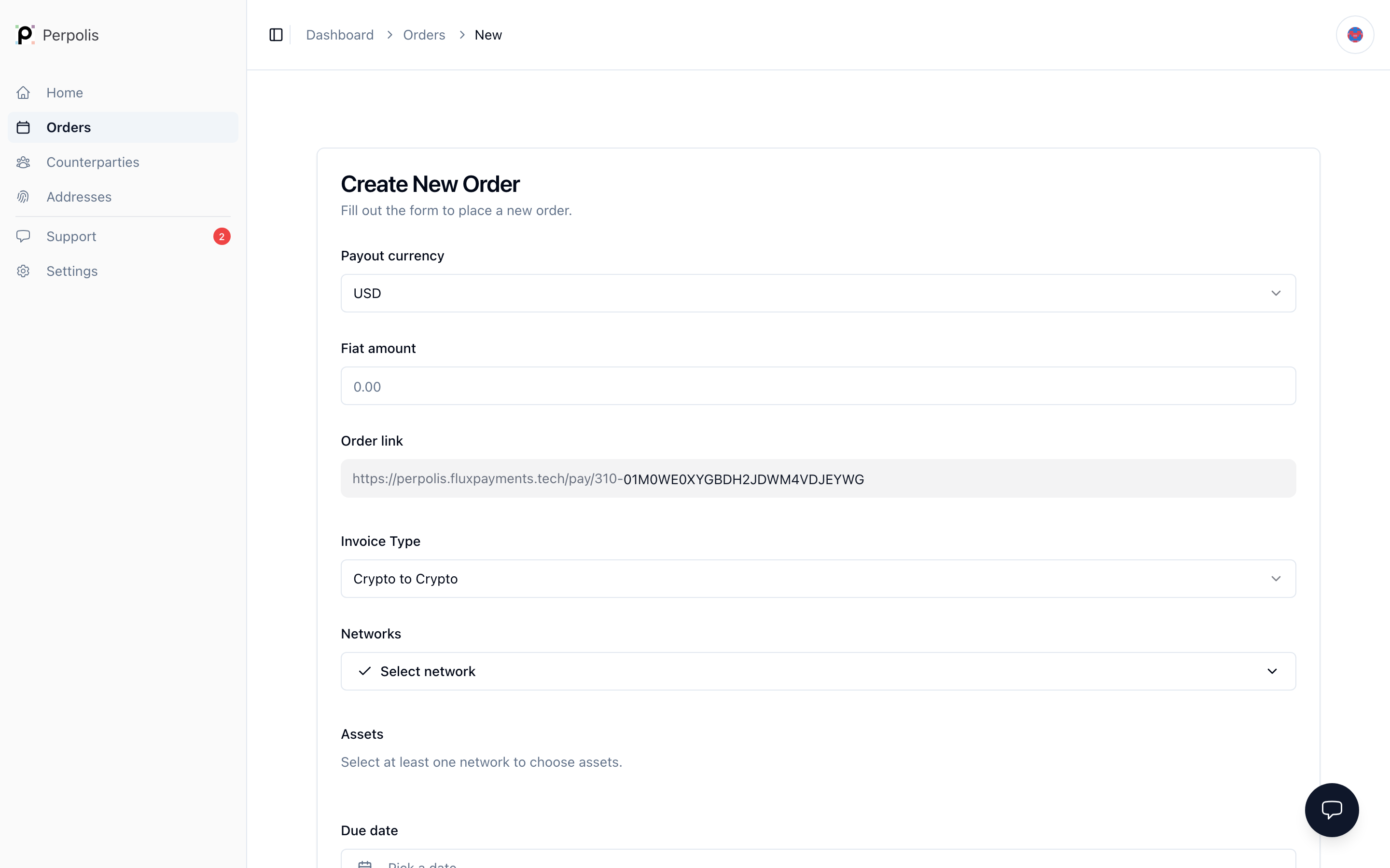 Create order — /dashboard/orders/new